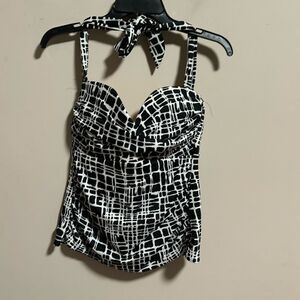 Miraclesuit Tankini Top Barcelona Check Halter Black White Slimming- Size 14
